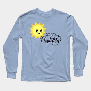 Radiate Positivity Sunny Positive Vibes in Light Blue Long Sleeve T-Shirt